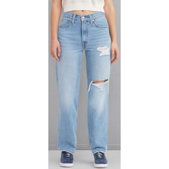Levi's Women's Mid Rise Straight Leg Relaxed Jeans Medium Indigo Destructed - Picture 3 of 4